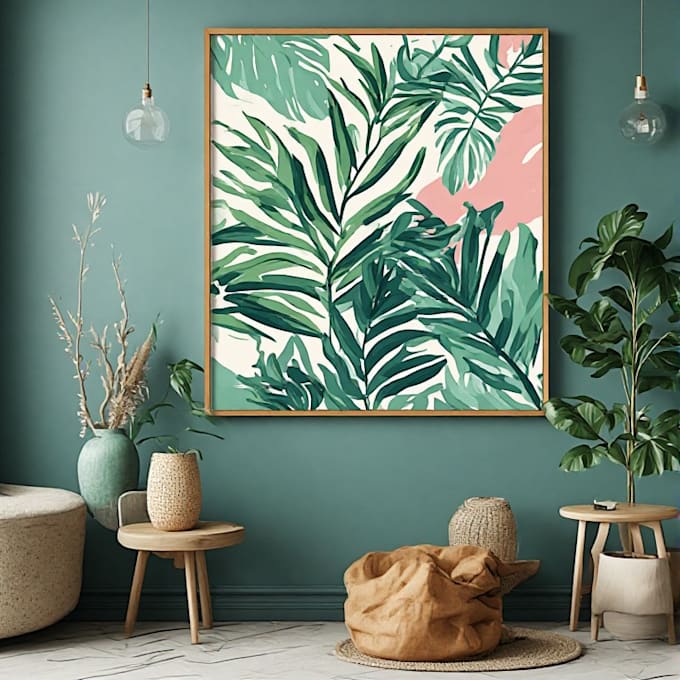 design abstract printable tropical palm leaf wall art