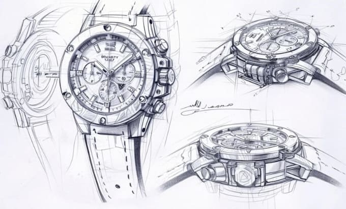 create custom 3d watch model, technical drawing and animation
