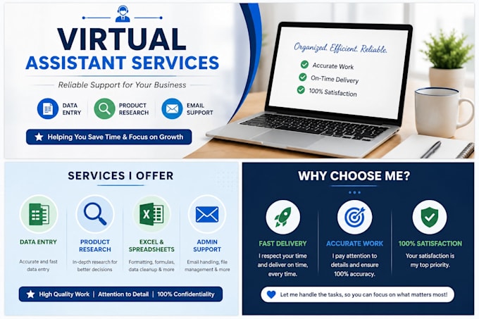 provide virtual assistant services, excel work and online business support