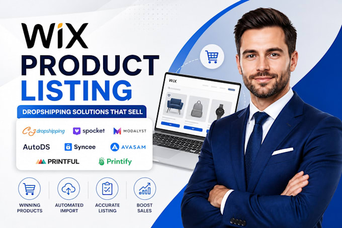 do wix product listing with cjdropshipping, spocket and printful