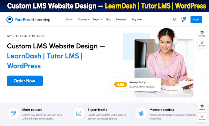 create an elearning website, lms website, or online course website