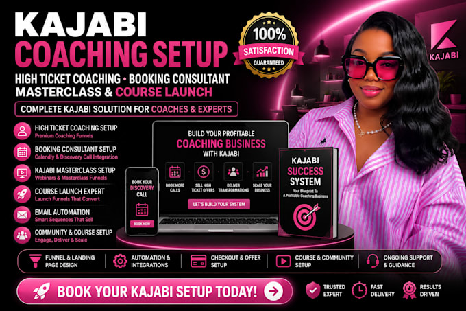 setup kajabi high ticket coaching, consultant booking, course launch masterclass