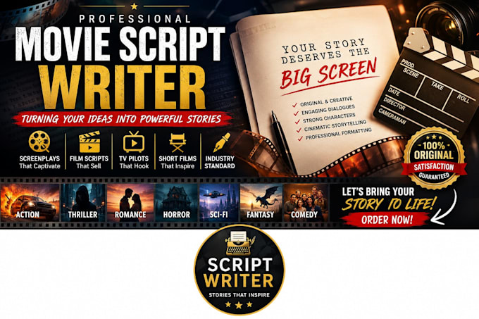 write a professional movie script, screenplay, film script