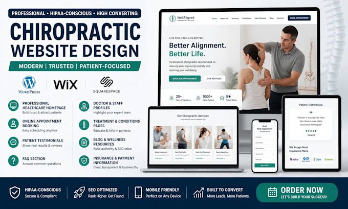 design a chiropractor website, chiropractic, wellness, physical therapy website
