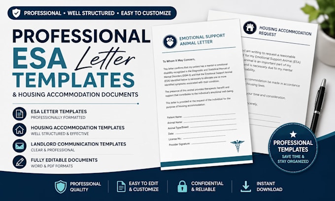 provide professional esa letter templates housing accommodation document