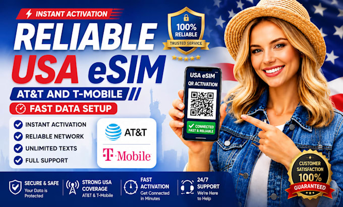 activate reliable USA esim att and tmobile with fast data setup