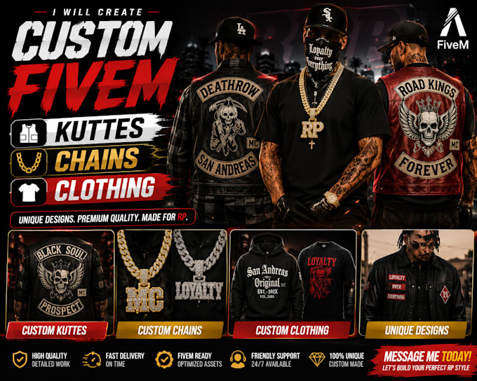 create custom fivem kuttes,fivem chains,and fivem clothing