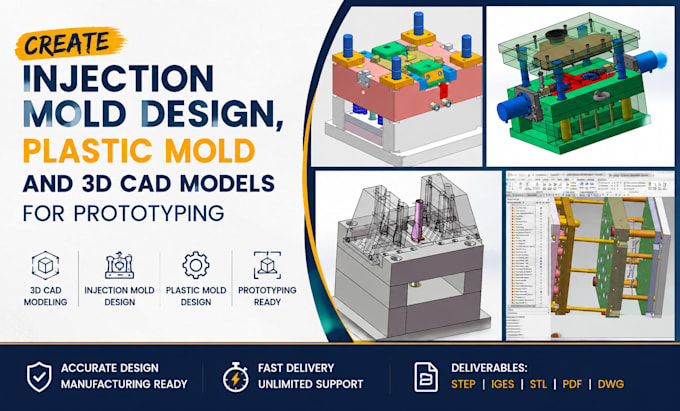 create injection mold design, plastic mold and 3d cad models for prototyping
