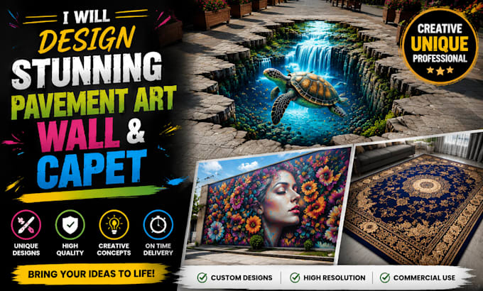 design stunning  anamorphic pavement art wall and capet