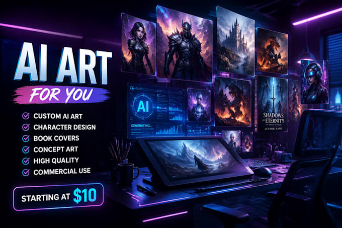 create stunning ai art, ai characters, ai book covers and digital illustrations