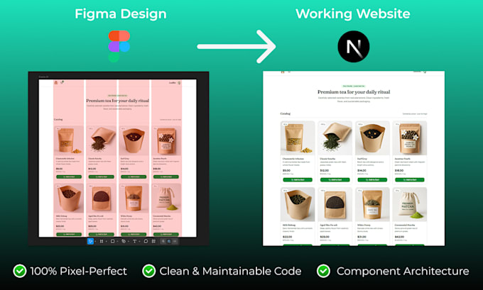 convert figma to next js, react, tailwind css website