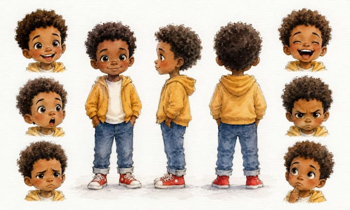 create character model sheets expressions and turnaround for childrens books
