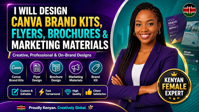 design canva brand kits,  brochures, marketing materials