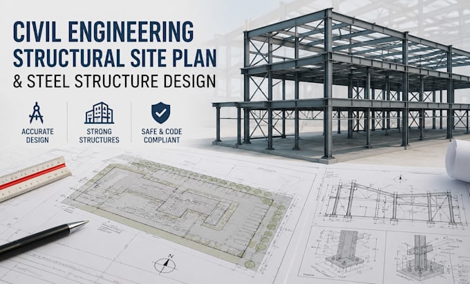 provide civil engineering structural site plan drawing steel structure design
