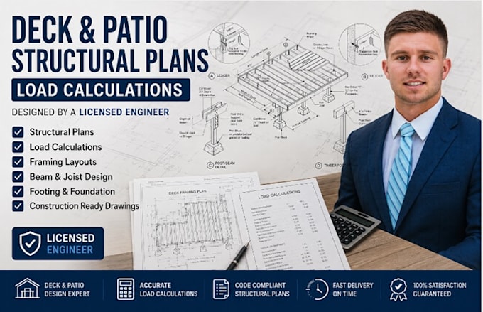 design pool deck, patio structural plans, load calculations as license engineer