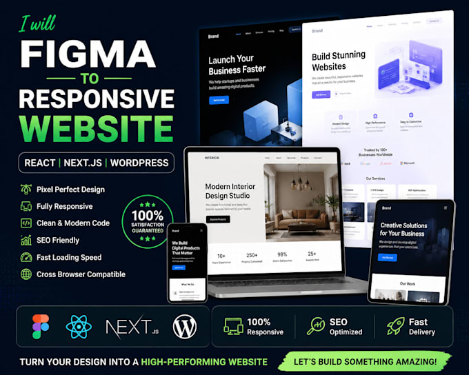 convert figma design into responsive website using react next js or wordpress