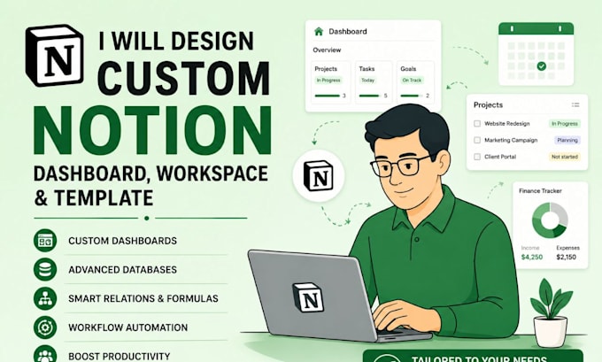 design a custom notion dashboard, workspace and template