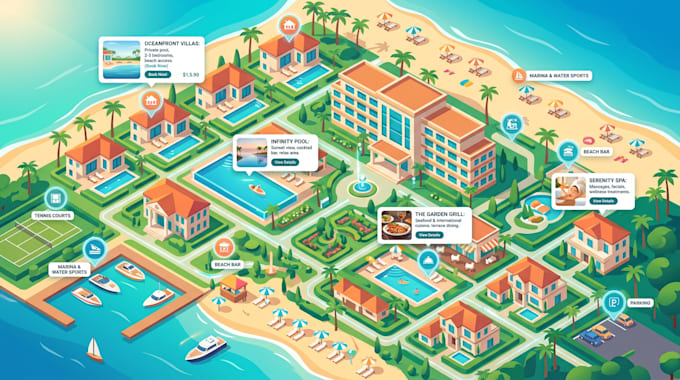 create interactive resort map, hotel map, vacation rental map, and clickable map