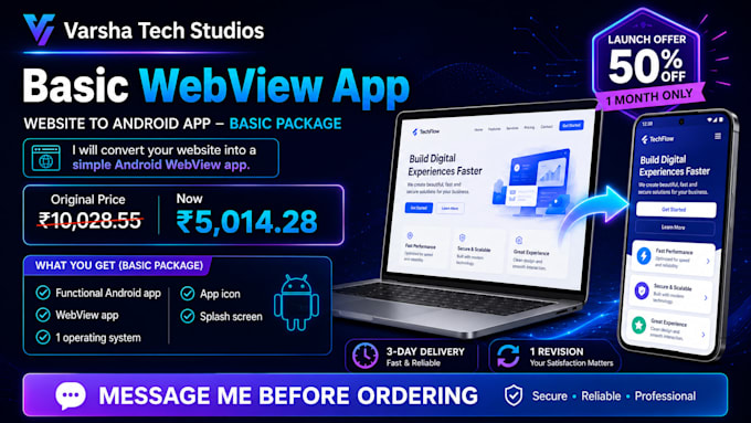 convert your website into an android app with a 50 percent off launch offer