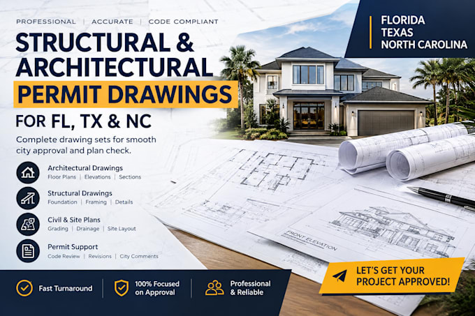 civil and structural , architectural permit drawings for fl tx nc