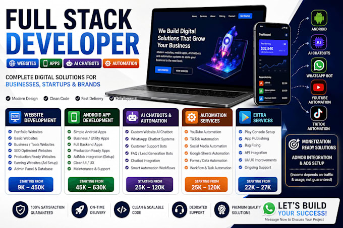 develop websites , android apps , custom ai and automation
