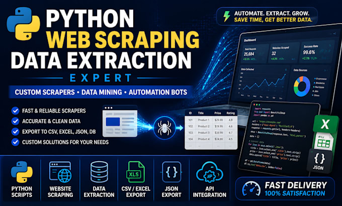 build a python web scraping bot, data extraction tool and scraper script