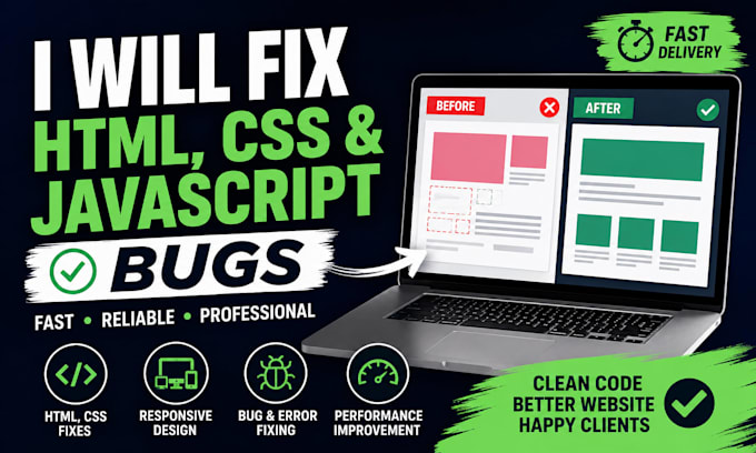 fix HTML CSS and javascript website bugs