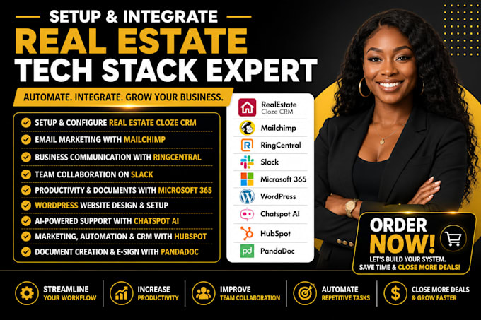setup realestate cloze CRM mailchimp ringcentral  slack hubspot wordpress