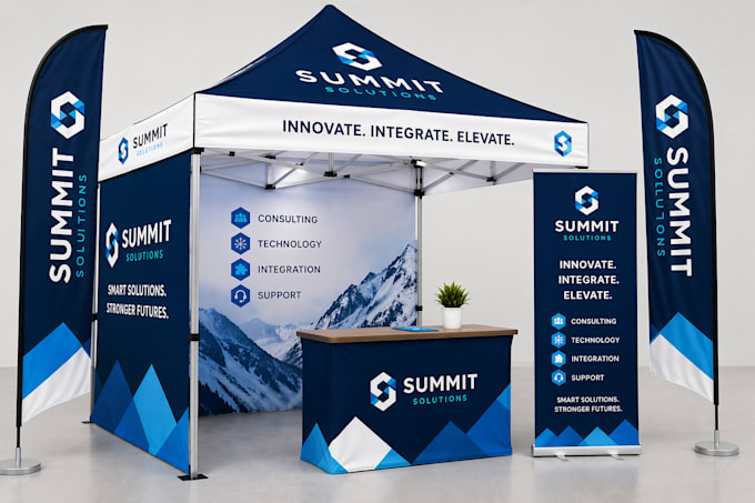 design a professional canopy tent, roller banner, feather flag or table