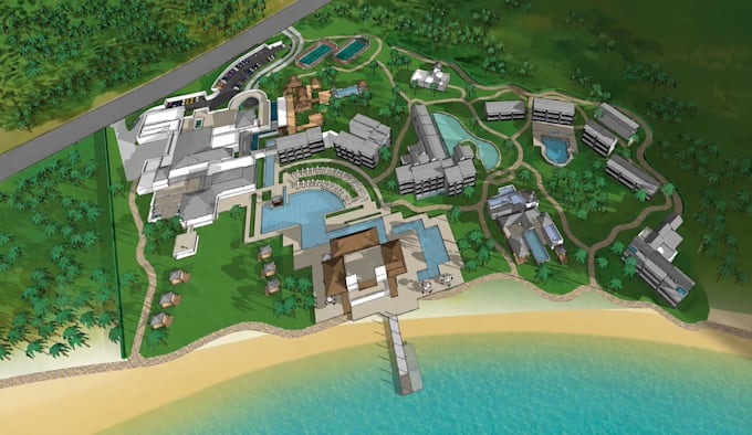 create a custom illustrated resort map for hotels and tour