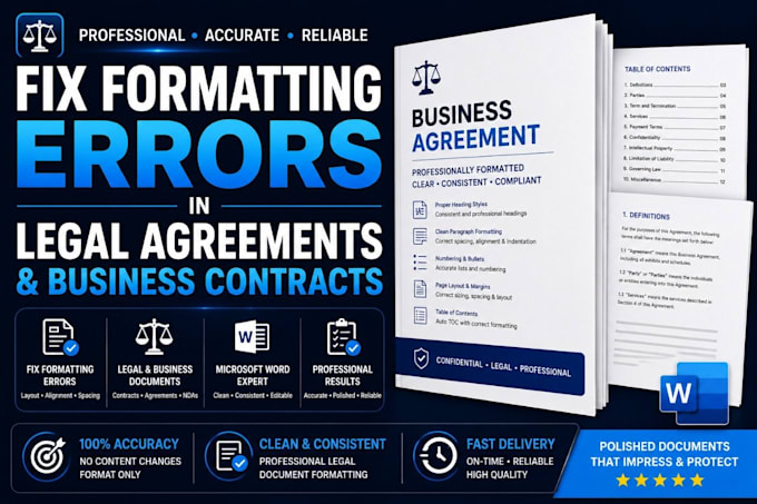 fix formatting errors in legal agreements and business contracts