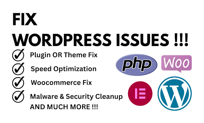 fix wordpress issues, errors, bugs, woocommerce, elementor and divi problems