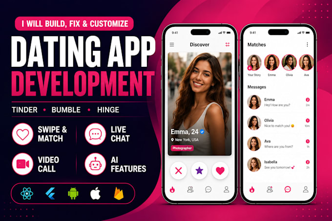 develop dating app tinder clone bumble hinge live stream video chat matchmaking