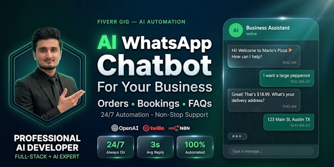 create an ai whatsapp chatbot to handle orders, faqs and bookings