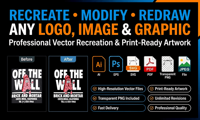 recreate modify or redraw any tshirt design for print