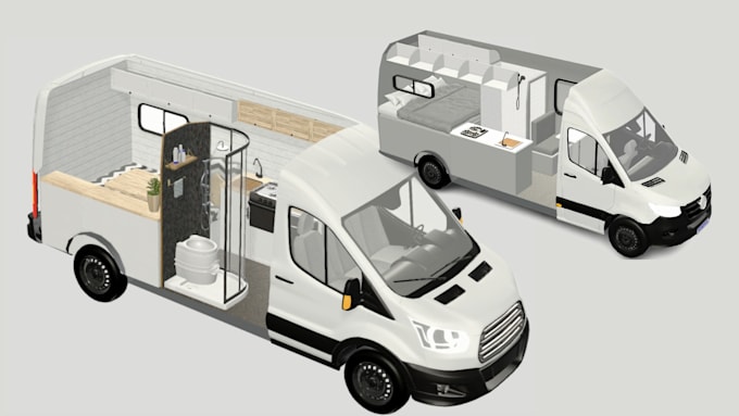 create realistic 3d motorhome, camper van, or rv interior and exterior design