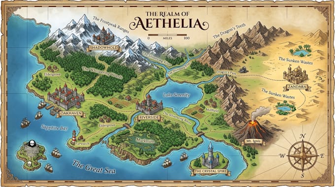 draw vector map illustration, map design, rpg world map, dnd, isometric map