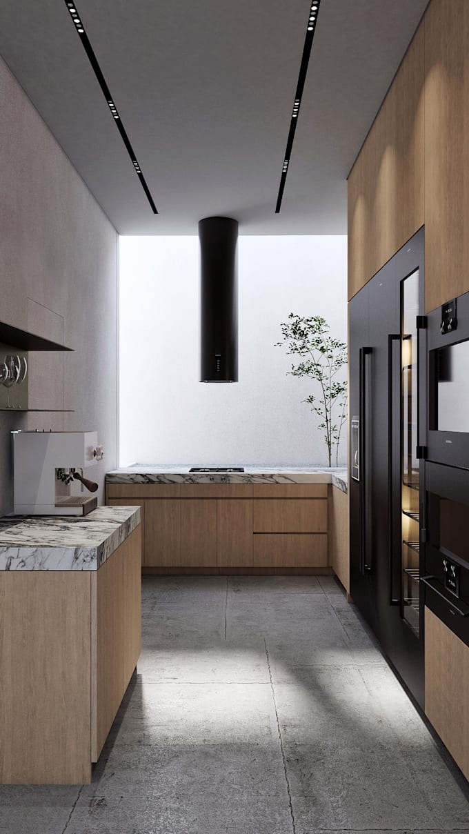 design kitchen interior in 3d and render