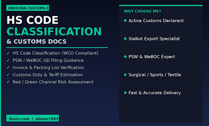 classify hs codes and handle pakistan custom docs
