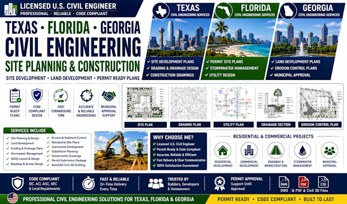 texas ga florida civil engineering site planning construction drawings