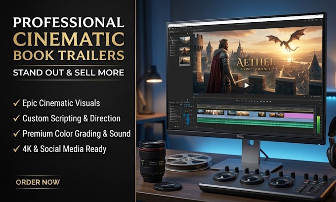 create epic cinematic book trailer, book teaser, cinematic book video