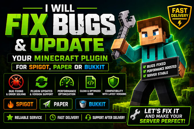 fix bugs and update your minecraft spigot, paper or bukkit plugin