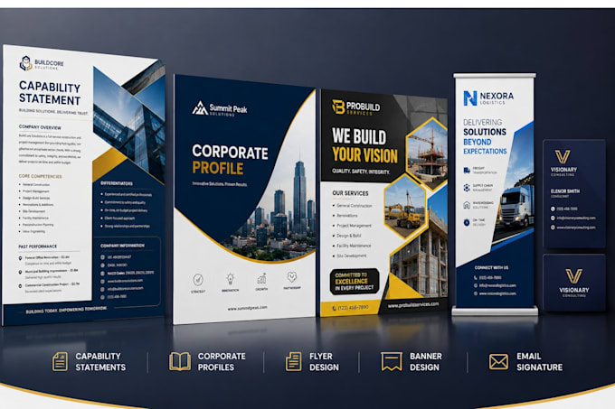design professional government, business capability statement flyers logo in 1hr