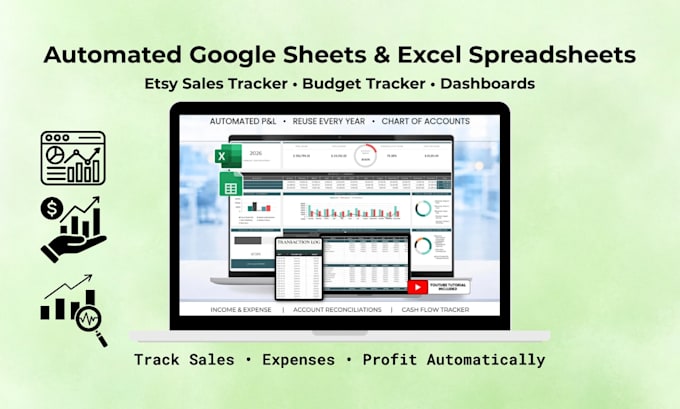 create automated google sheets excel spreadsheets for etsy sales and budgeting