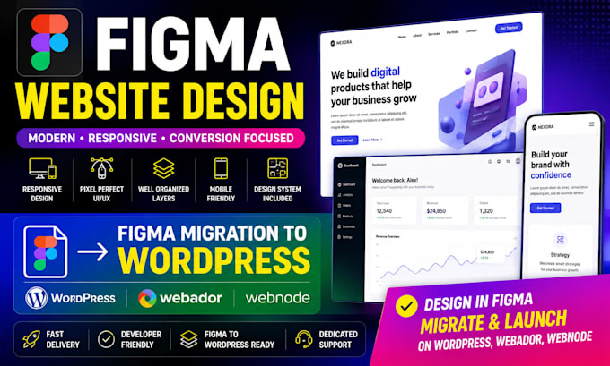 build figma website design figma migration to  wordpress webflow webador webnode