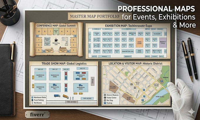 design conference map, exhibition map, trade show map, location map, visitor map