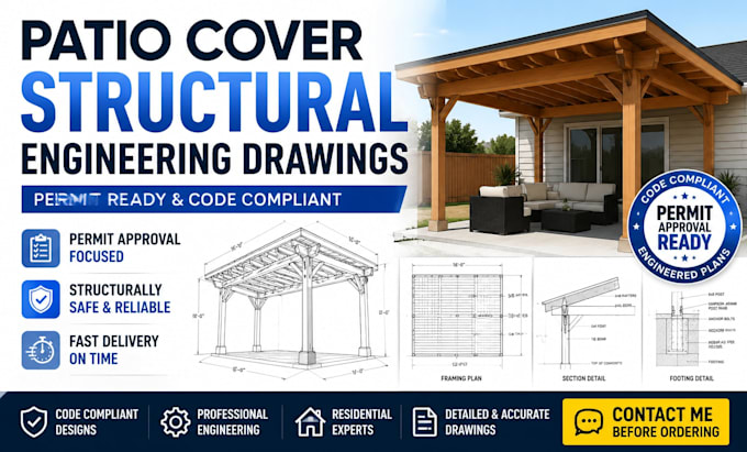 patio cover structural engineering drawings and permit plans