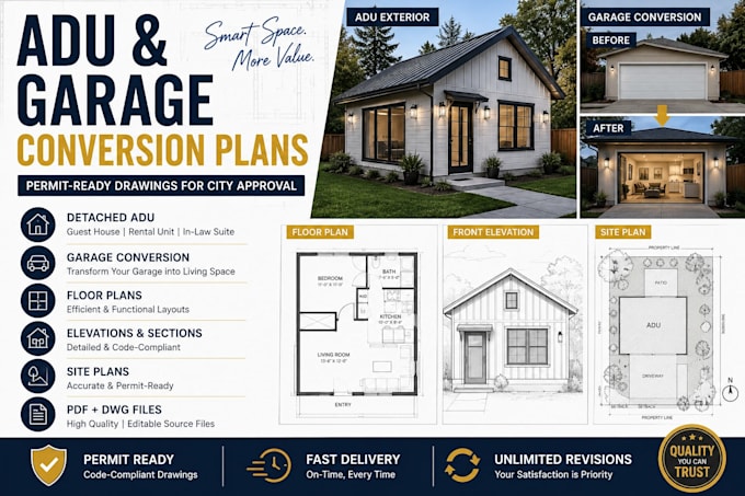 design adu plans and garage conversion plans for permits