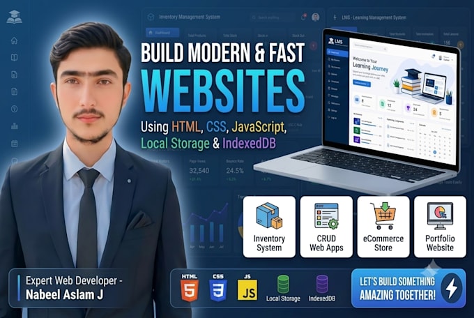 build a responsive HTML CSS javascript website with local storage