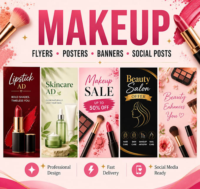 design makeup flyers banners and social media posts